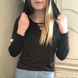 💐Hooded Lace Up Long Sleeve Tee